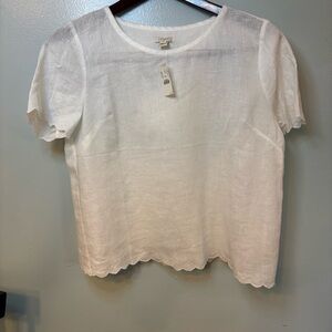 J. Crew White Scalloped short sleeve back